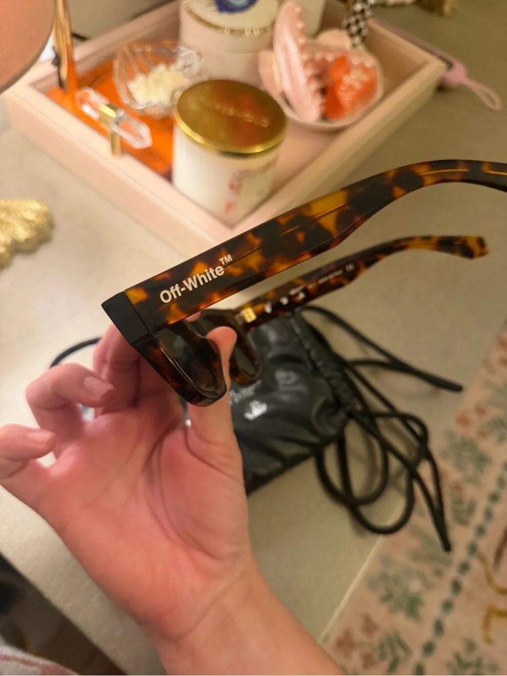 Off-White Tortoiseshell Square Sunglasses with Dark Lenses